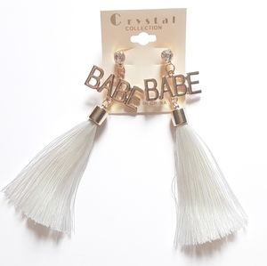Crystal Collection White Babe Tassel Earrings
